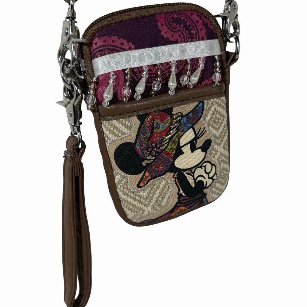 Disney Parks DTech Minnie Mouse Beaded Paisley Wallet Phone Holder Crossbody Bag